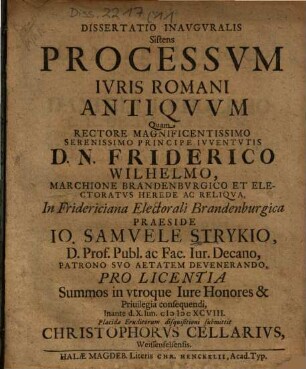 Dissertatio inauguralis sistens processum iuris Romani antiquum