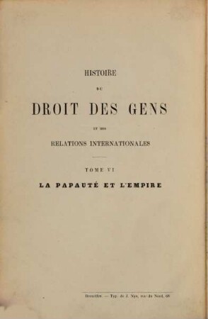 Histoire du droit des gens et des relations internationales, 6