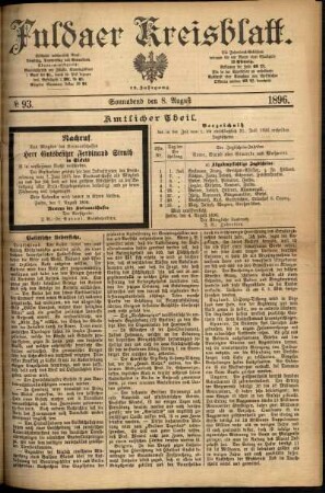 Erste Ausgabe vom Samstag, den 08. August 1896.