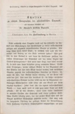 143-164 Scholien zu einigen Paragraphen der philosophischen Dogmatik : mit besonderer Rücksicht auf Dr. Schenkel's christliche Dogmatik