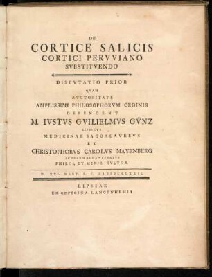 De Cortice Salicis Cortici Pervviano Svbstitvendo