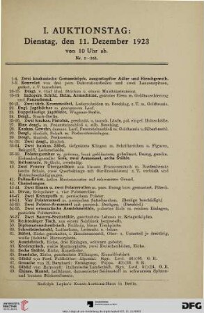 I. Auktionstag: Dienstag, den 11. Dezember 1923 von 10 Uhr ab (Nr. 1-265)