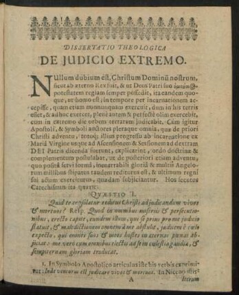 Dissertatio Theologica De Iudicio Extremo.