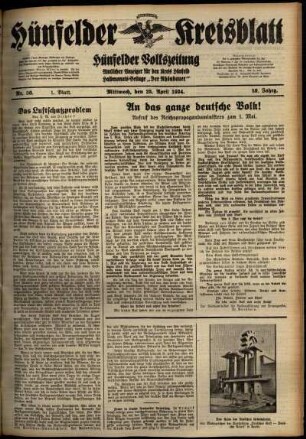 Erste Ausgabe vom Mittwoch, den 25. April 1934.