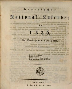 Bayerischer National-Kalender : für .... 1836, 1836