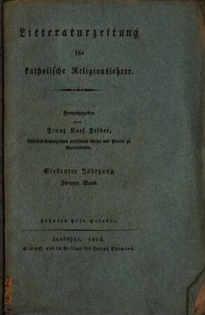Litteraturzeitung für katholische Religionslehrer, 7,2. 1816, Okt.