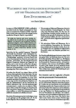 Was bringt der typologisch-kontrastive Blick auf die Grammatik des Deutschen? Eine Zwischenbilanz