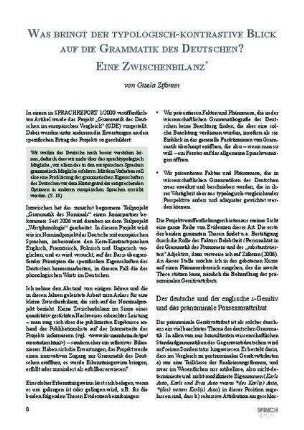 Was bringt der typologisch-kontrastive Blick auf die Grammatik des Deutschen? Eine Zwischenbilanz