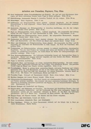 Arbeiten aus Porzellan, Fayence, Ton, Glas (Nr. 326-405)