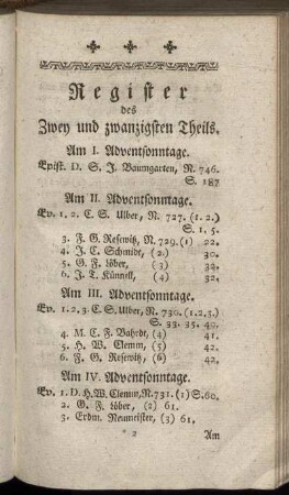 Register des Zwey und zwanzigsten Theils.