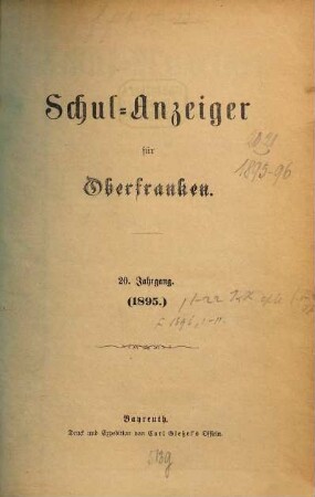 Schulanzeiger für Oberfranken. 20. 1895
