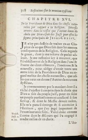 Chapitre XVI. De la Providence de Dieu dans les choses naturelles par rapport a la Religion. [...]