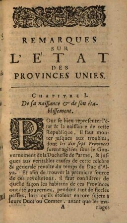 Remarques sur l'état des provinces unies des pays-bas