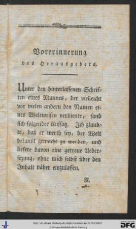 Vorerinnerung des Herausgebers.