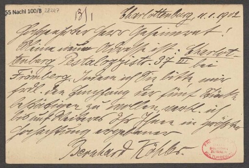 Brief an Ludwig Strecker <senior> und B. Schott's Söhne : 11.01.1902