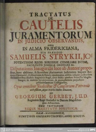 Tractatus De Cautelis Iuramentorum In Iudicio Observandis