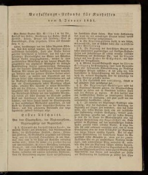Verfassungs-Urkunde für Kurhessen vom 5. Januar 1831