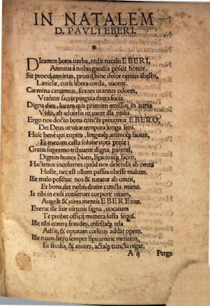 Carmen In Natalem Reverendi Viri ... Pavli Eberi Pastoris Ecclesiae Vuitebergensis ... inchoantis annum aetatis quinquagesimum