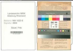 Entnazifizierung Fritz Sauer , geb. 03.04.1890 (Lehrer)
