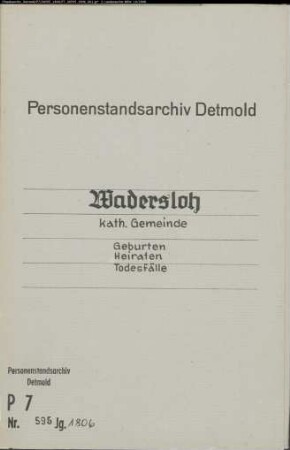 Kirchenbuchduplikate der katholischen Gemeinde (GHT 1806). (Gemeinde: Katholische Gemeinde)