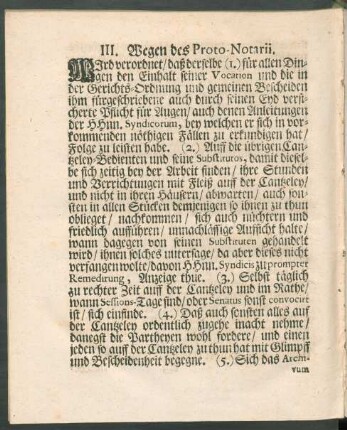 III. Wegen des Proto-Notarii.