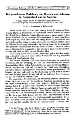 Die gemeinsame Erziehung von Knaben und Mädchen in Deutschland und in Amerika
