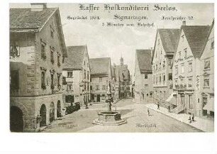 Café - Hofkonditorei Seelos in Sigmaringen - Ansicht mit dem Marktplatz, dem Rathaus und der Fürst-Wilhelm-Straße in Sigmaringen