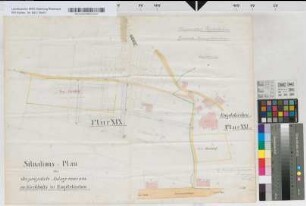 Bürgermeisterei Engelskirchen, Gemeinde Oberengelskirchen. Situations-Plan über die projectirte Anlage eines neuen Kirchhofes zu Engelskirchen [in Flur XIX; mit Vikarie, altem Kirchhof und Kirche]. Angefertigt im November 1891. Der Geometer Knauf