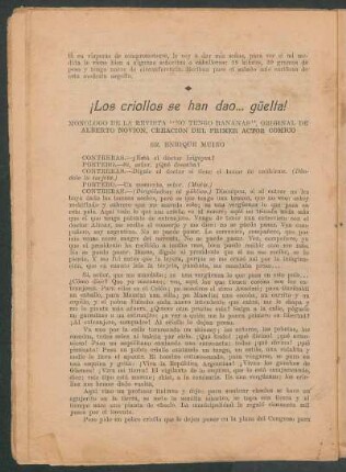 ¡Los criollos se han dao... güelta! : Monólogo de la revista "No tengo bananas", original de Alberto Novion, creación del primer actor cómico Enrique Muiño