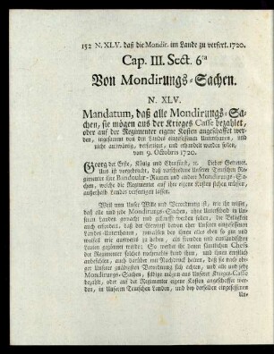 Cap. III. Sect. 6ta Von Mondirungs-Sachen