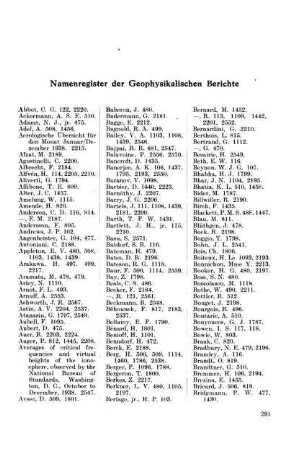 Namenregister der Geophysikalischen Berichte