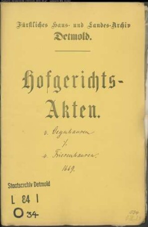 von Oeynhausen, Kord Henrich gegen Alexander Friedrich von Friesenhausen - Schuldforderung