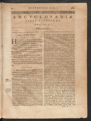 Encyclopaediae Liber Vigesimus, Exhibens Historicam.