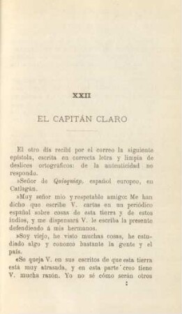 XXII. El capitán Claro