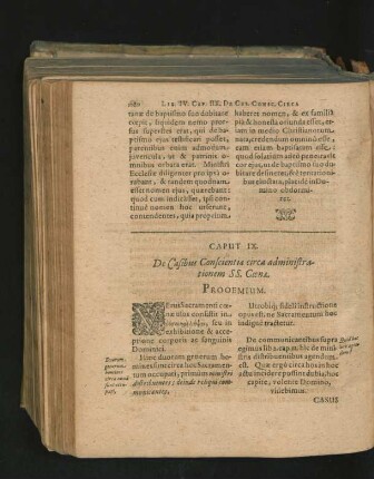 Caput IX. De Casibus Conscientiae circa administartionem SS. Coenae.
