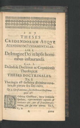 Cap. I. De Indole Doctrinae ac Cognitionis Theologicae.