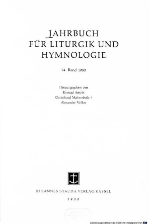 Jahrbuch für Liturgik und Hymnologie. 24, 24. 1980
