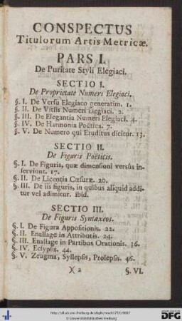 Conspectus Titulorum Artis Metricae.