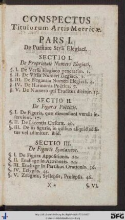 Conspectus Titulorum Artis Metricae.