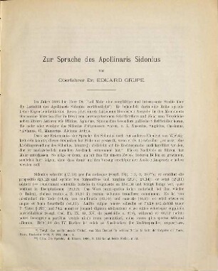 Zur Sprache des Apollinaris Sidonius