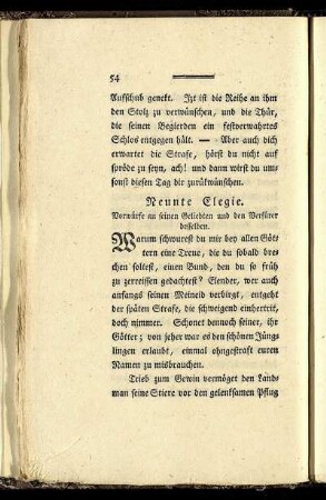 Neunte Elegie. Vorwürfe an seinen Geliebten und den Verfürer desselben.