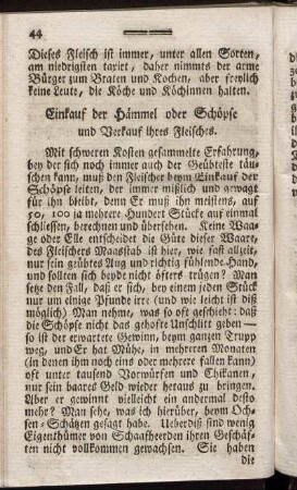 Einkauf der Hämmel oder Schöpfe und Verkauf ihres Fleisches.