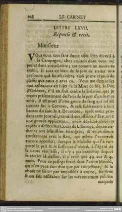 Lettre LXVIII. Response & recit