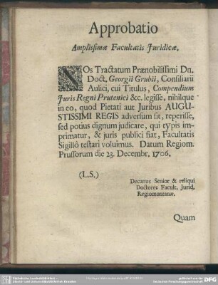 Approbatio Amplissimae Facultatis Iuridicae
