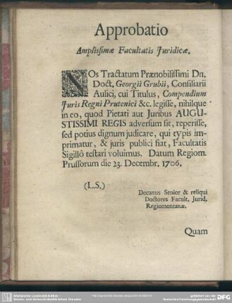 Approbatio Amplissimae Facultatis Iuridicae