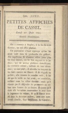 No XCVII (Lundi 27 Juin 1785)
