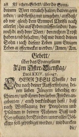 Gebett/ über das Evangelium Am Oster-Dienstag/ ...