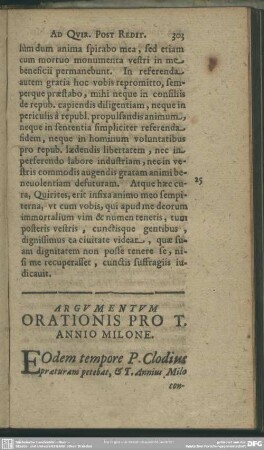 Argumentum Orationis Pro T. Annio Milone