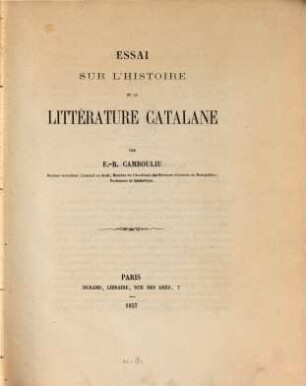 Essai sur l'histoire de la littérature Catalane : Am Ende sechs Kupfertafeln