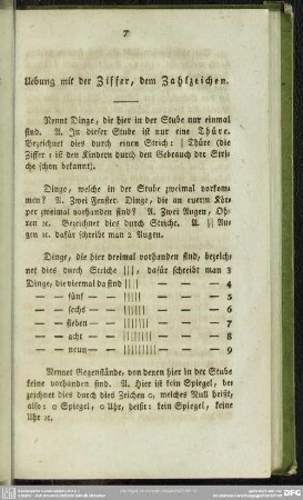 Uebung mit der Ziffer, dem Zahlzeichen